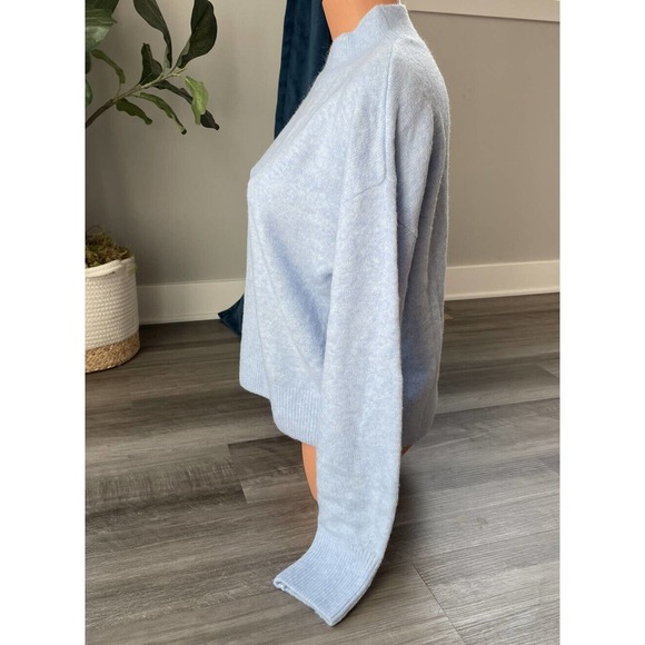 Wool City Blue Sweater M Boxy Mock Neck Soft Balloon Sleeve - Picture 3 of 6